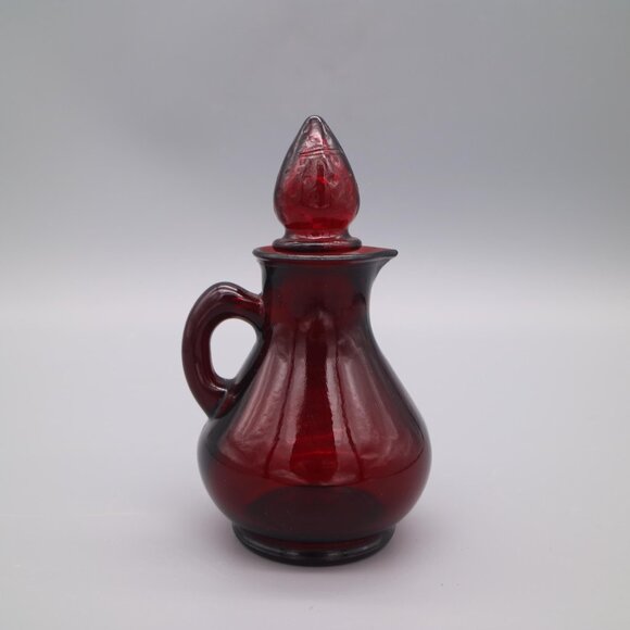 Vintage Avon Ruby Red Glass Cruets Pitcher Decanter Strawberry With Stopper - Picture 1 of 7